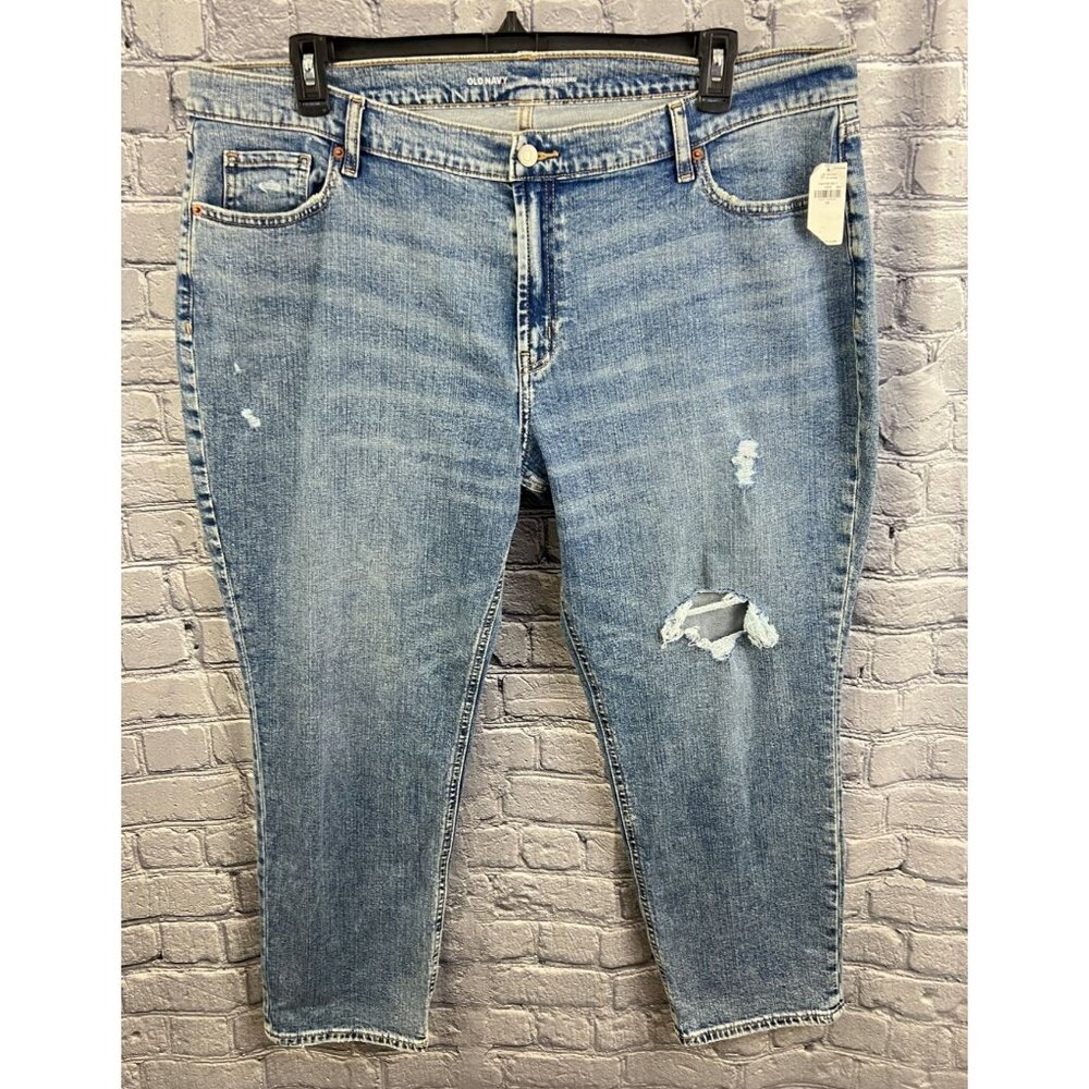 Old Navy Women's Mid‎ Rise Boyfriend Jeans Distressed 18 Ankle Stretch